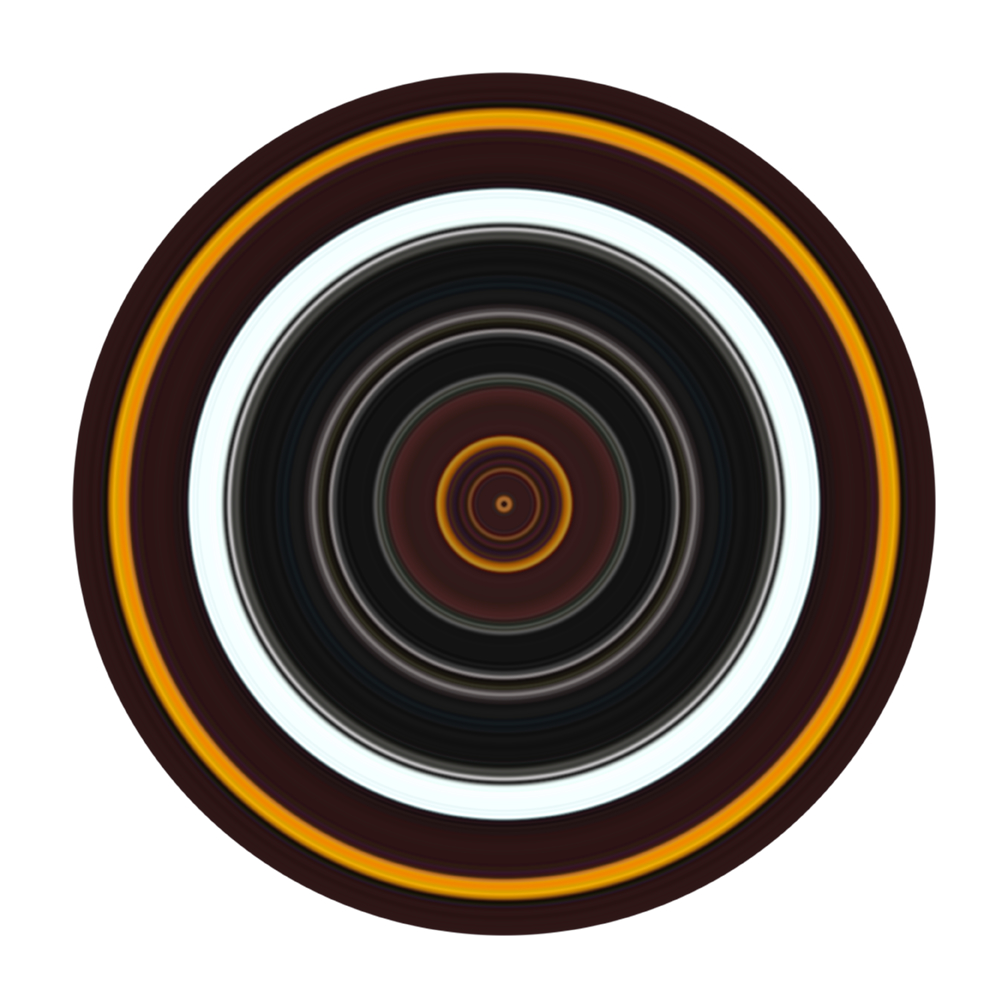 A burgundy, yellow and white circle representing Figgy Duff's album; An Introspective. Artwork by Peter Wilkins.