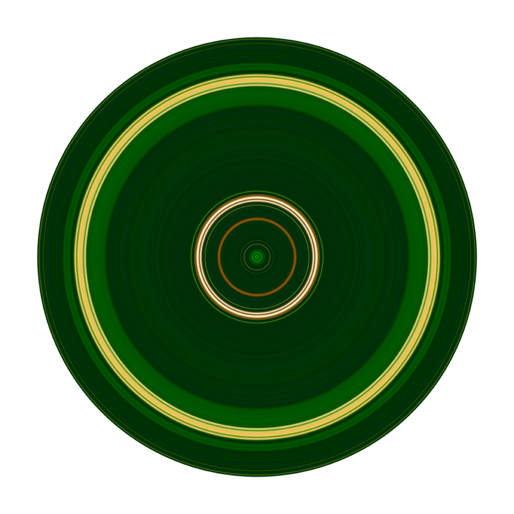 A yellow and green circle representing Irish Descendant's album; Gypsies and Lovers. Artwork by Peter Wilkins.