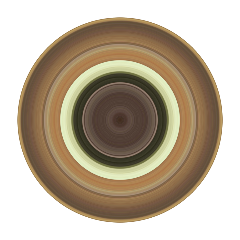 A swirly, brown, yellow and green circle representing Ron Hynes' album; Cryer's Paradise. Artwork by Peter Wilkins.